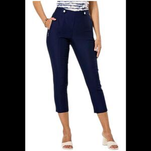 WynneCollection Women's Polished FlatterFIT Slim Leg Cropped Pant Navy - Petite
